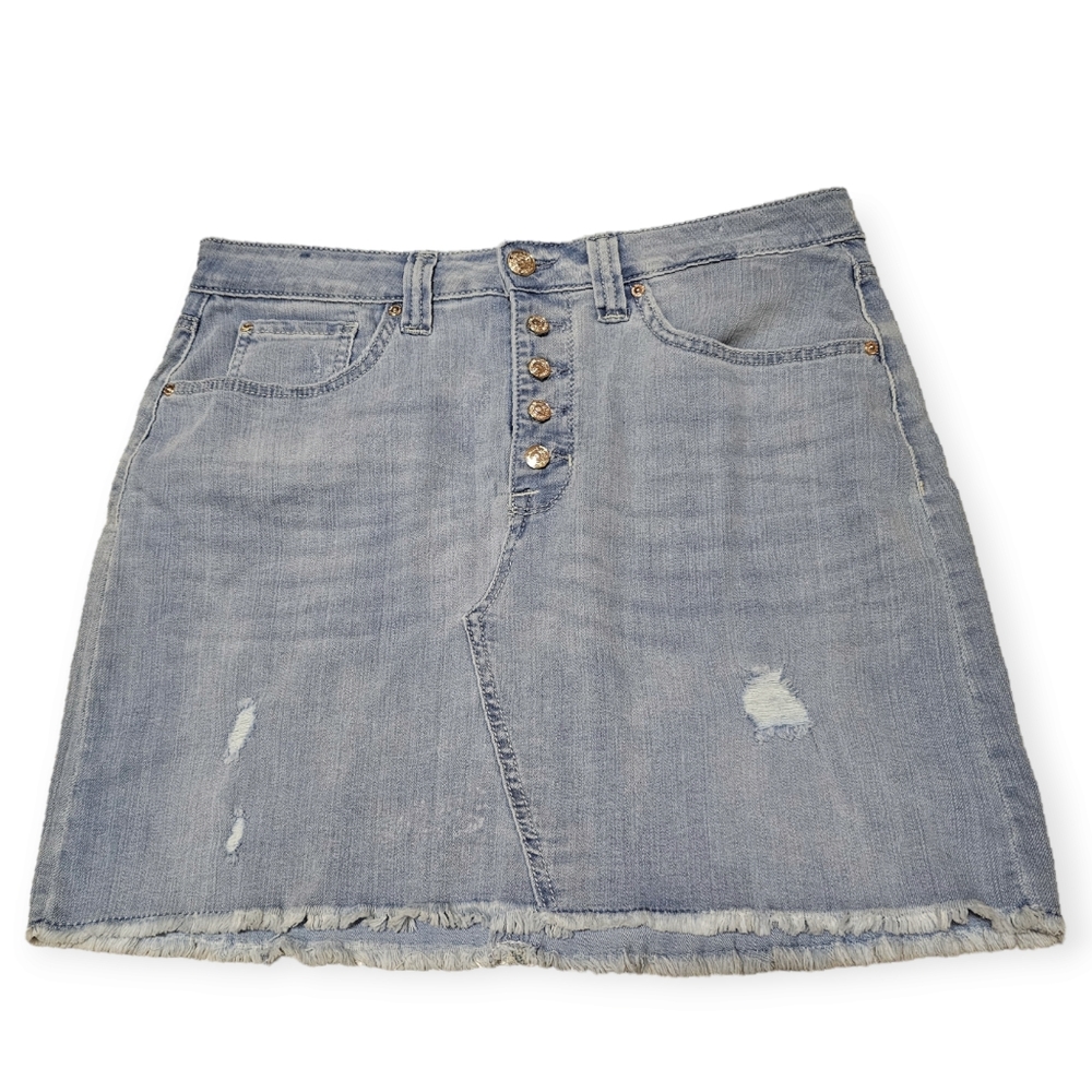 Seven 7 Distressed Weekend Denim Mini Skirt